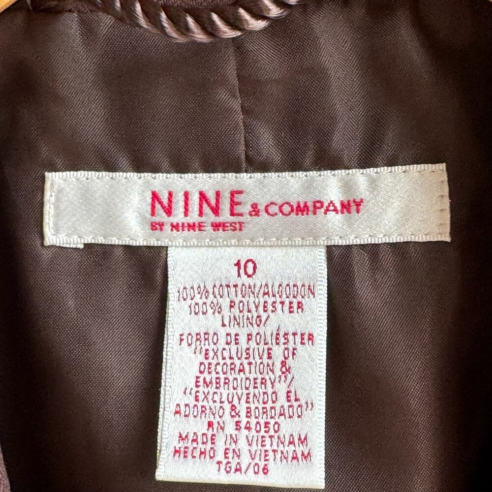 Vintage Nine & Co 100% Cotton Beaded Blazer 10 Brown 90s Cutaway Jacket - Picture 3 of 13